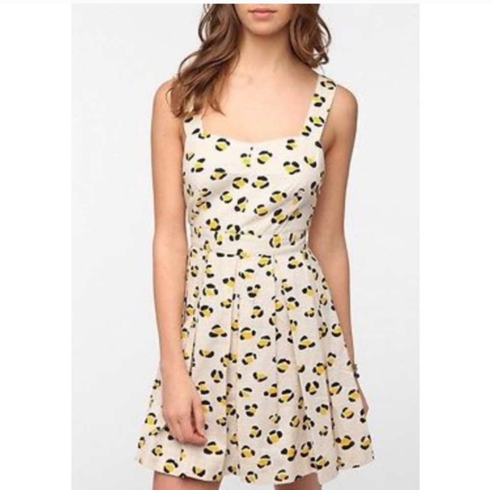 Cooperative Cream Dress with Yellow and Black Floral Design